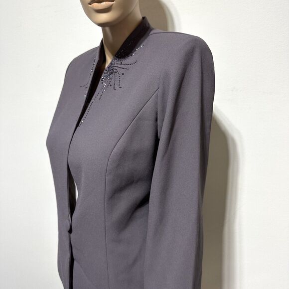 Karen Miller NEW YORK Formal Blazer Jacket Size 10 Gray Beaded Single Button NWT - Picture 3 of 10